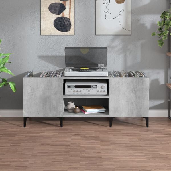 vidaXL Record Cabinet Concrete Grey 121x38x48 cm Engineered Wood