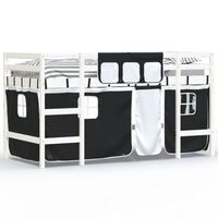 vidaXL Kids' Loft Bed with Curtains White&Black 80x200cm Solid Wood Pine