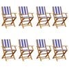 vidaXL Folding Garden Chairs 8 pcs Blue and White Fabric and Solid Wood