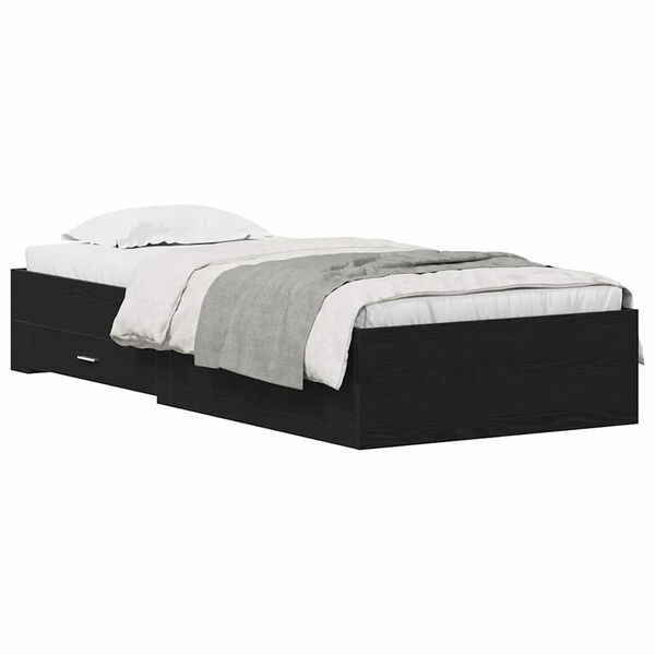 vidaXL Bed Frame with Drawer Black Oak 90 x 190 cm Engineered Wood