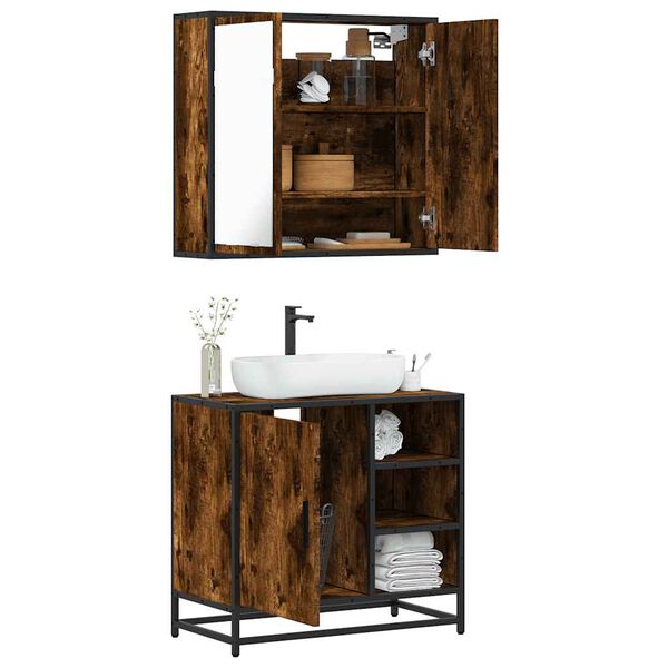 vidaXL 2 Piece Bathroom Furniture Set Smoked Oak Engineered Wood