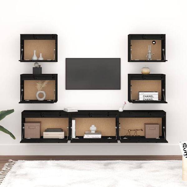 vidaXL TV Cabinets 7 pcs Black Solid Wood Pine