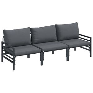 vidaXL Garden Sofa Set with Cushion 3 pcs Black Steel