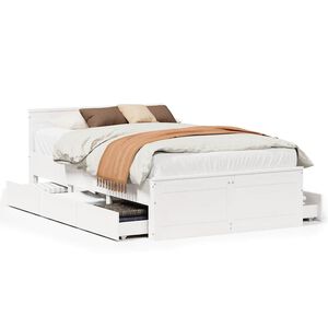 vidaXL Bed Frame without Mattress with Headboard White 135x190 cm Double Solid Wood Pine