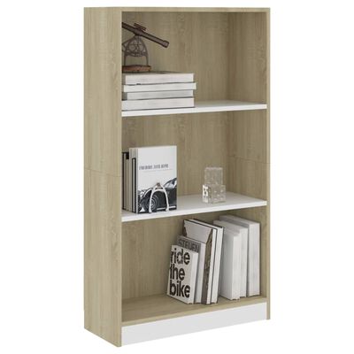vidaXL 3-Tier Book Cabinet White&Sonoma Oak 60x24x109 cm Engineered Wood