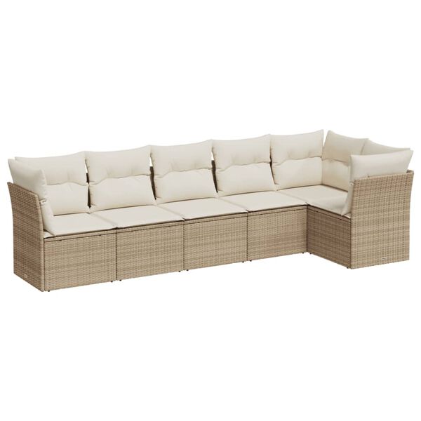 vidaXL 6 Piece Garden Sofa Set with Cushions Beige Poly Rattan
