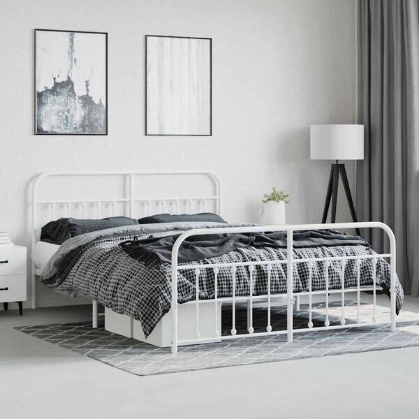 vidaXL Metal Bed Frame without Mattress with Footboard White 180x200cm