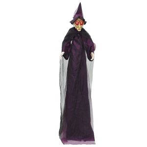 vidaXL Hanging Halloween Talking Witch Purple 216 x 125 cm Polyester