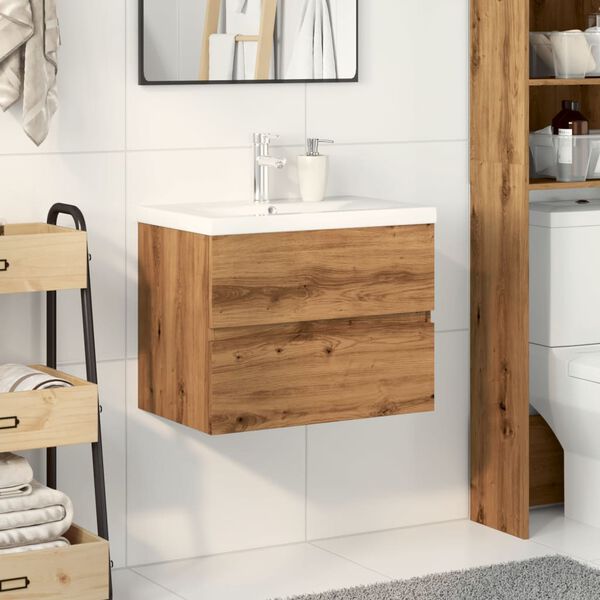 vidaXL Sink Cabinet with Built-in Basin Artisan Oak