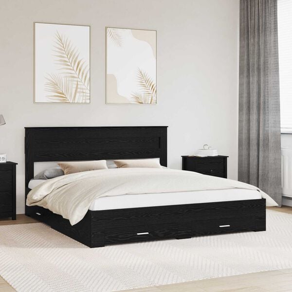 vidaXL Bed Frame with Headboard Black Oak 180 x 200 cm Engineered Wood