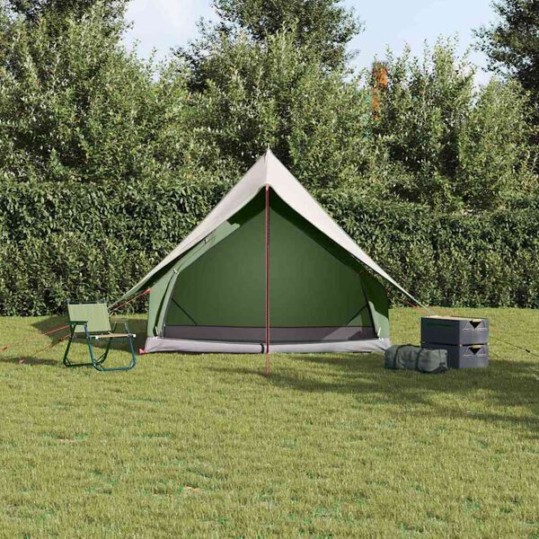 vidaXL Family Tent with Roof Green and White 220 x 220 x 184 cm