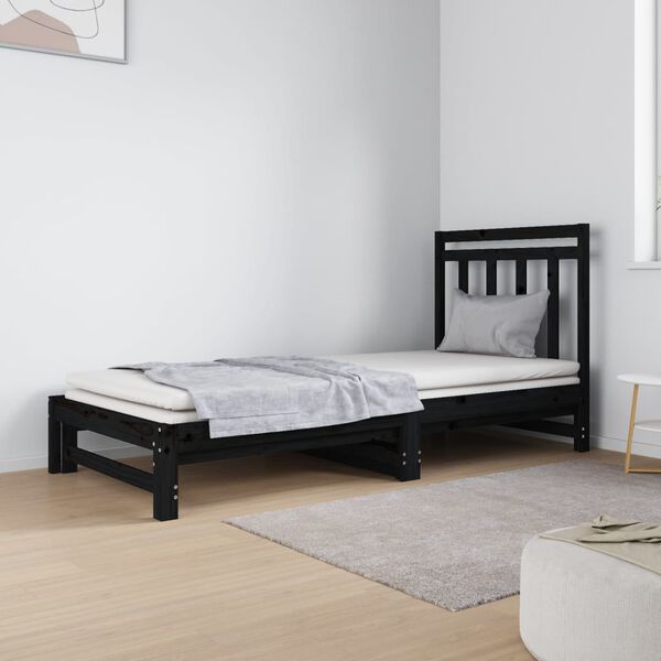 vidaXL Pull-out Day Bed without Mattress Black 2x(90x190) cm