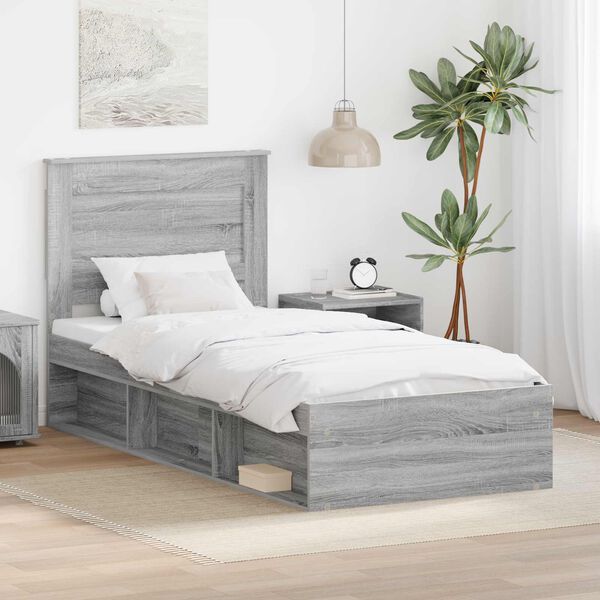 vidaXL Bed Frame Grey Sonoma 100 x 200 cm Solid Pine Wood