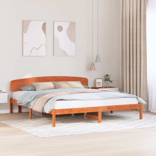 vidaXL Bed Frame with Headboard Wax Brown 180 x 200 cm Solid Pine Wood