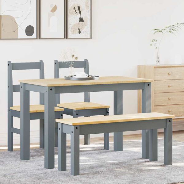 vidaXL 4 Piece Dining Set Panama Grey Solid Wood Pine