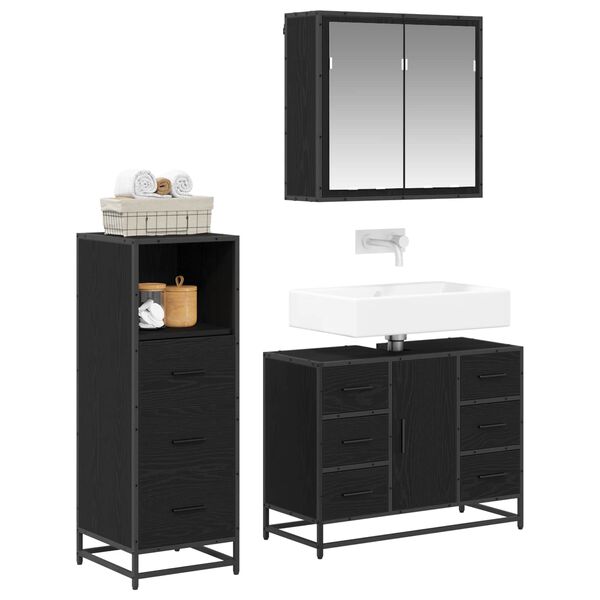 vidaXL Bathroom Furniture Set 3 pcs Black Oak Engineered Wood