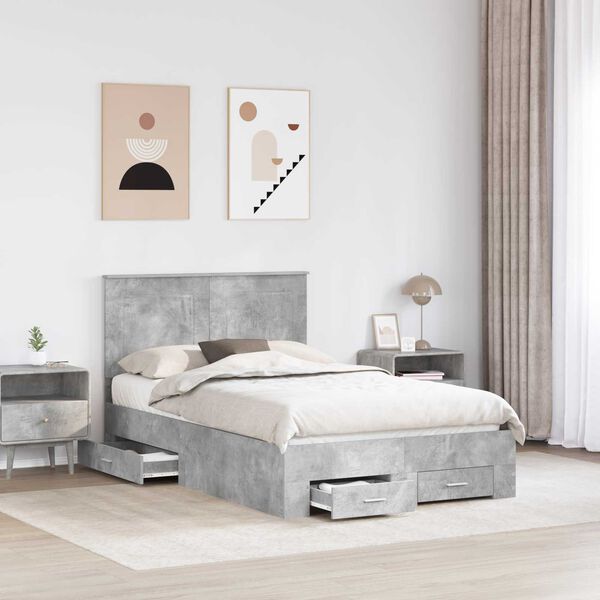 vidaXL Bed Frame Concrete Grey 135 x 190 cm Engineered Wood