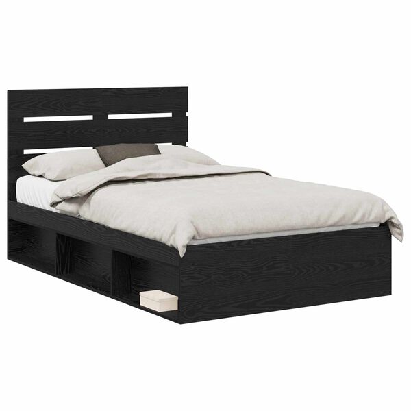 vidaXL Bed Frame with Headboard Black 120 x 190 cm Solid Pine Wood