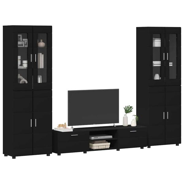 vidaXL TV Cabinet Set with Drawer FLORIN Black Engineered Wood
