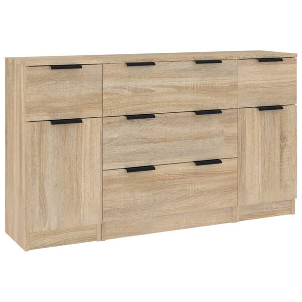 vidaXL 3 Piece Sideboard Set Sonoma Oak Engineered Wood
