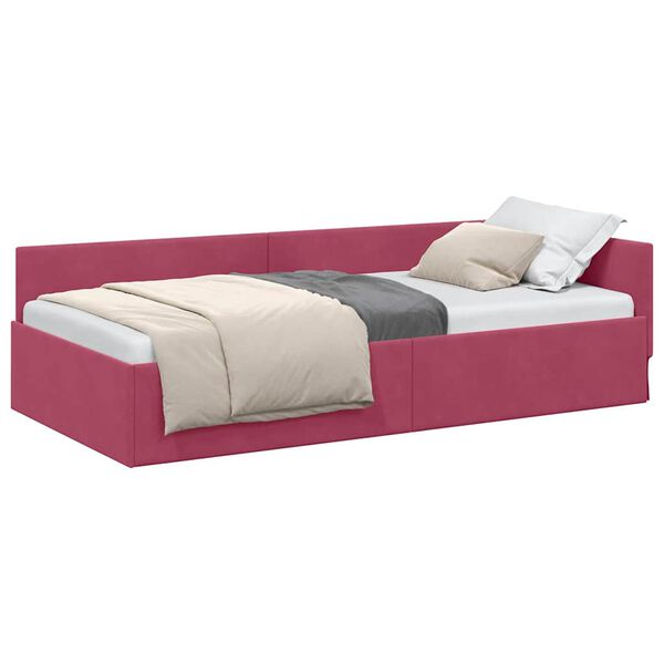 vidaXL Corner Bed Frame with Headboard Wine Red 100 cm x 200 cm Velvet