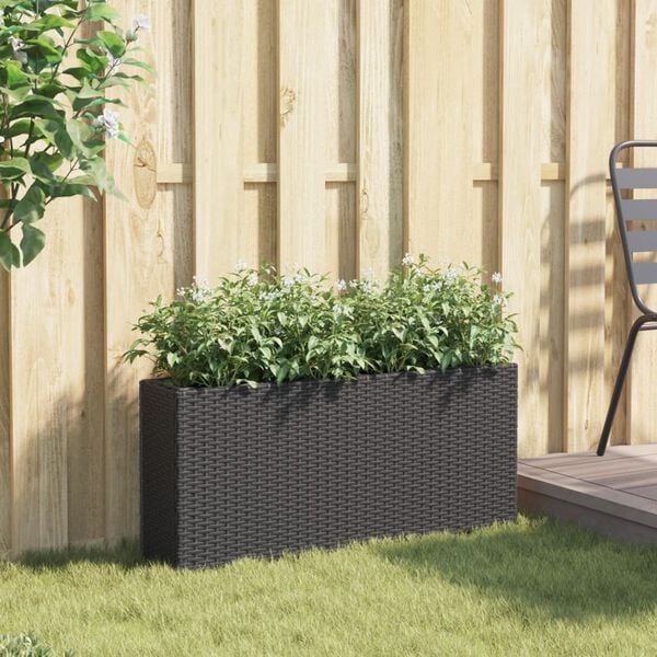vidaXL Garden Planter with 2 Pots Black 90x20x40 cm Poly Rattan