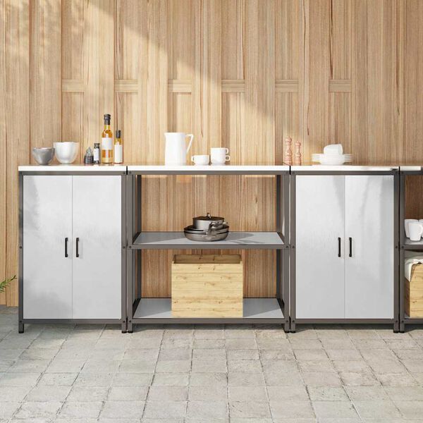 vidaXL Kitchen Storage Set with Shelf 3 pcs Silver Stainless Steel