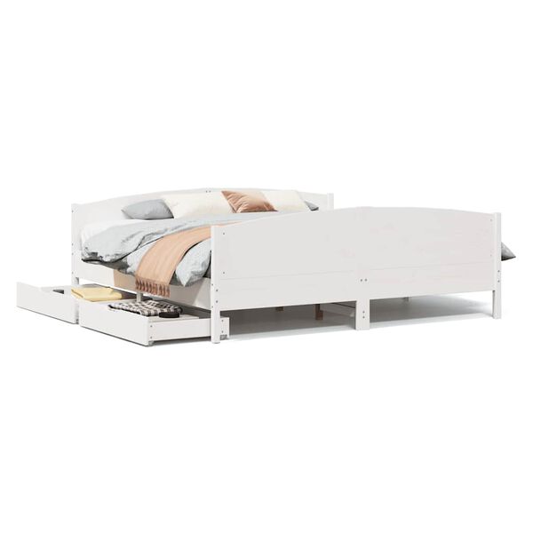 vidaXL Bed Frame without Mattress White 180x200 cm Super King Solid Wood Pine