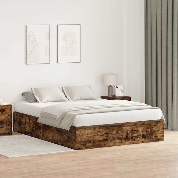 vidaXL Storage Bed Frame Smoked Oak 135 x 190 cm Engineered Wood