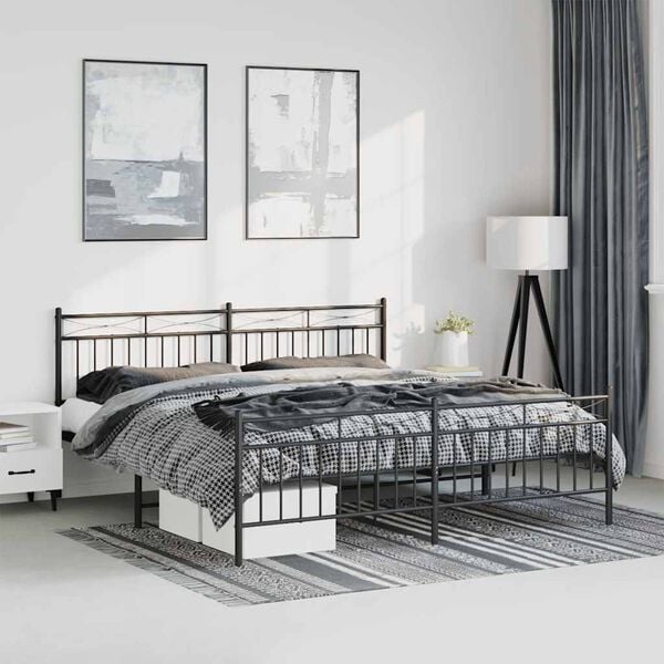 vidaXL Metal Bed Frame without Mattress with Footboard Black 193x203cm