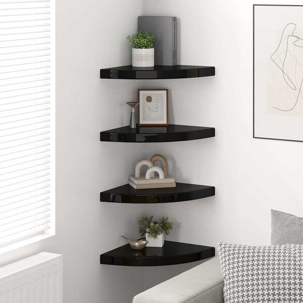 vidaXL Floating Corner Shelves 4 pcs High Gloss Black 35x35x3.8 cm MDF