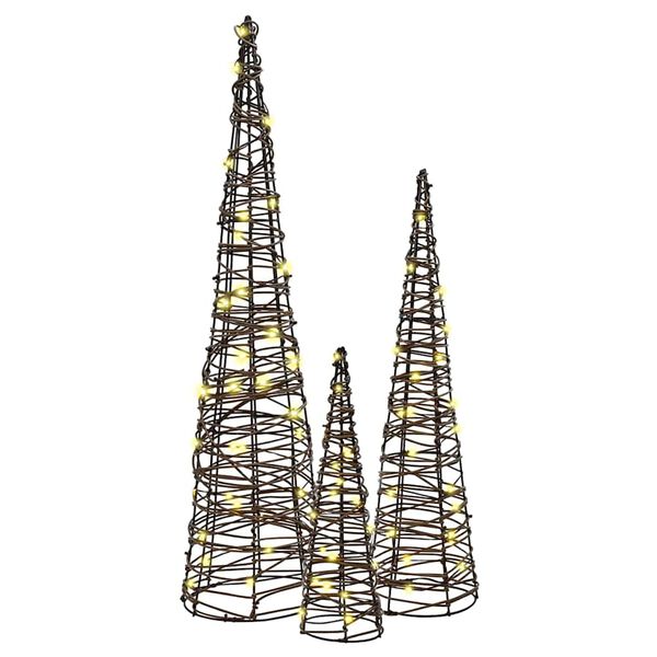 vidaXL Christmas Tree 3 pcs Warm white 20 x 20 x 80 cm Rattan