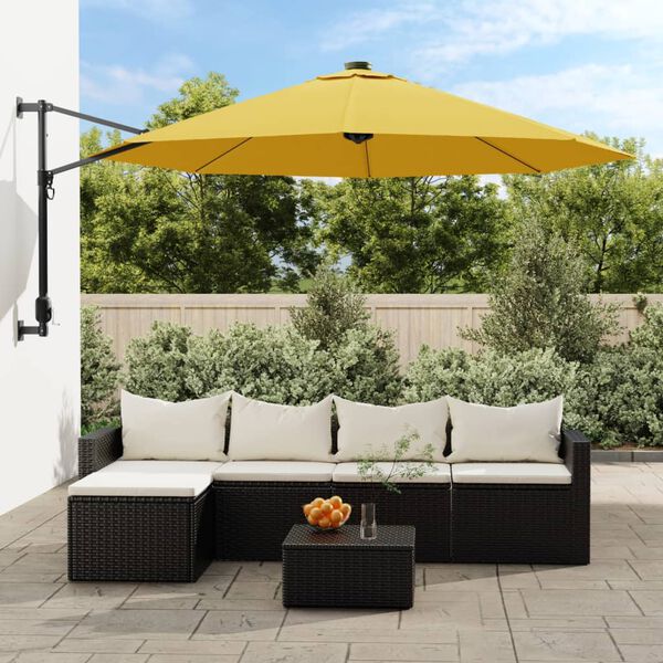 vidaXL Wall-mounted Parasol with LEDs Yellow 290cm