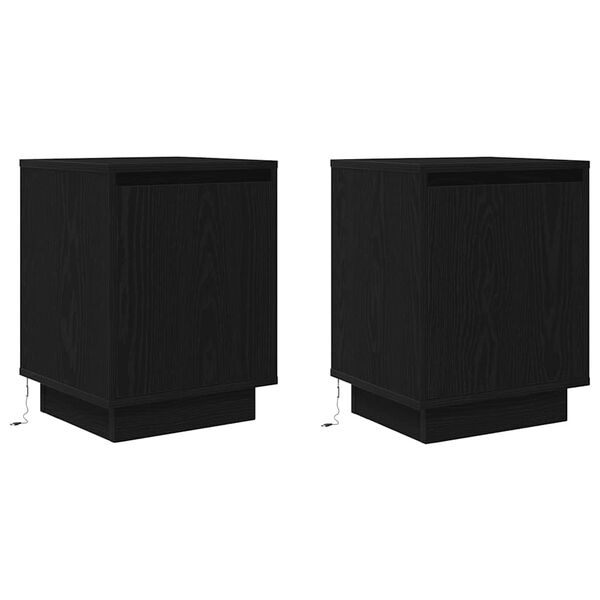 vidaXL Bedside Cabinets with LED Lights&nbsp;2 pcs Black 38x34x50 cm