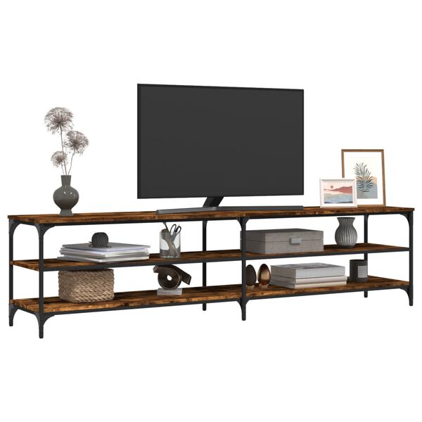 vidaXL TV Cabinet Smoked Oak 200x30x50 cm Engineered Wood and Metal
