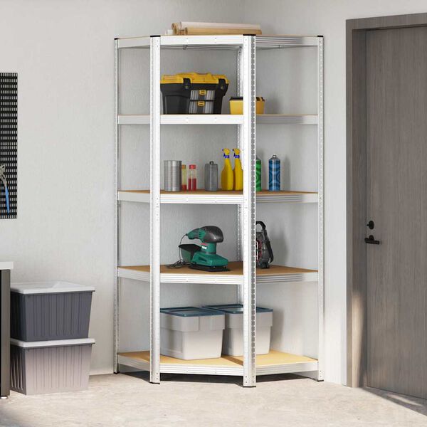 vidaXL Corner Shelf with Shelf Silver 90 x 90 x 198 cm Engineered Wood