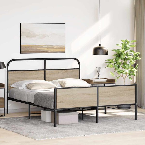 vidaXL Metal Bed Frame without Mattress Smoked Oak 160x200 cm