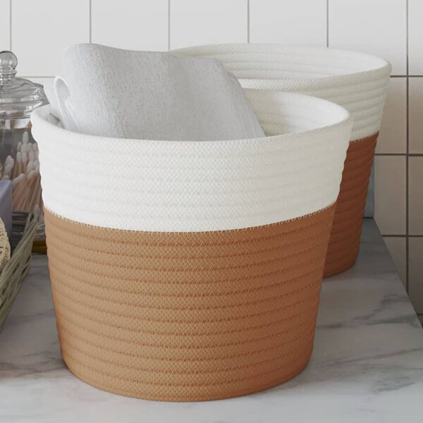 vidaXL Storage Baskets 2 pcs Brown and White Ø24x18 cm Cotton