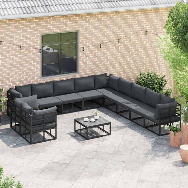 vidaXL Garden Sofa Set with Cushion Black Aluminium