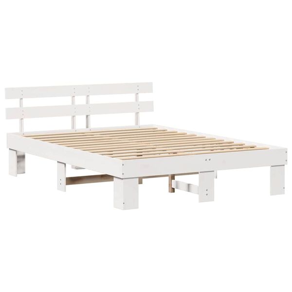 vidaXL Bed Frame with Headboard White 160 x 200 cm Solid Pine Wood