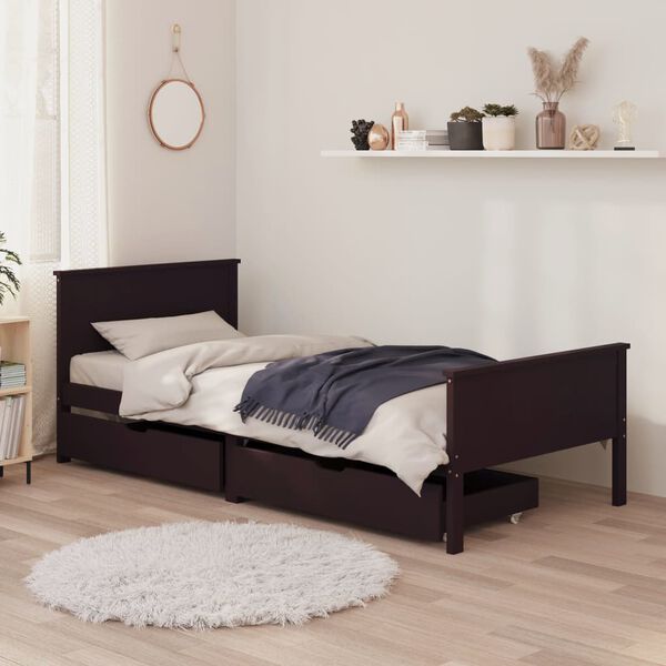 vidaXL Bed Frame without Mattress Dark Brown 90x200 cm Solid Wood