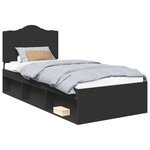 vidaXL Bed Frame with Headboard Black 90 x 190 cm Solid Pine Wood
