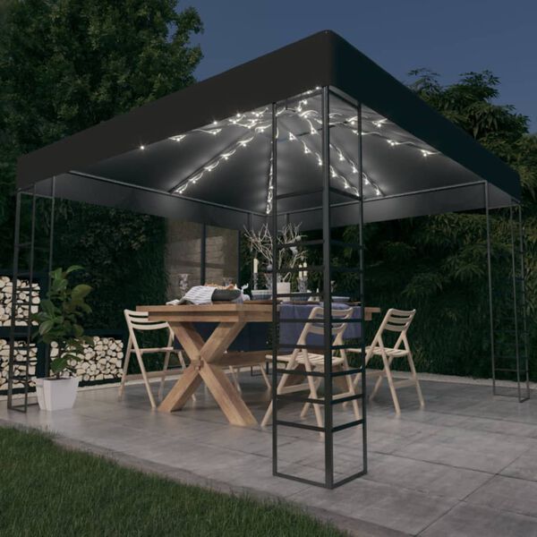 vidaXL Garden Marquee with LED String Lights 3x3 m Anthracite