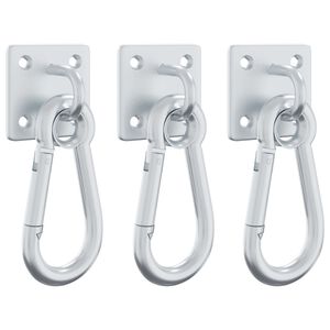 vidaXL Eye Plates with Snap Hooks 3 pcs 360&deg; Rotate Silver Steel