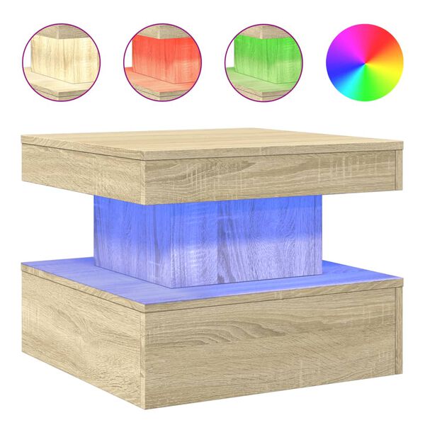 vidaXL Coffee Table with LED Lights Sonoma Oak 50x50x40 cm