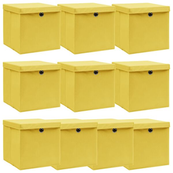 vidaXL Storage Boxes with Lids 10 pcs Yellow 32x32x32 cm Fabric