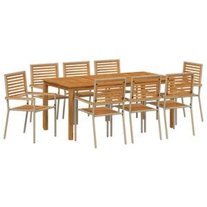 vidaXL Garden Dining Set 9 pcs Beige Solid Acacia Wood