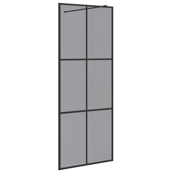 vidaXL Walk-in Shower Wall Black 80 x 195 cm Tempered Glass