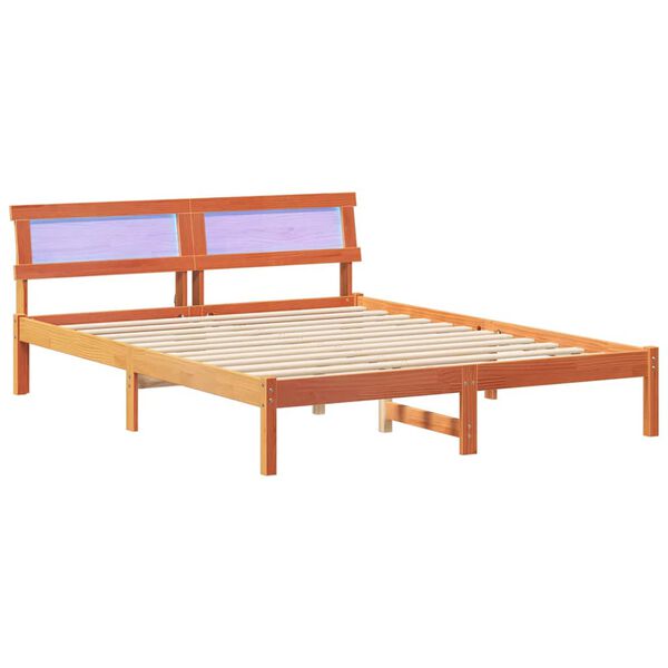 vidaXL Bed Frame with Headboard Wax Brown 140 x 200 cm Solid Pine Wood