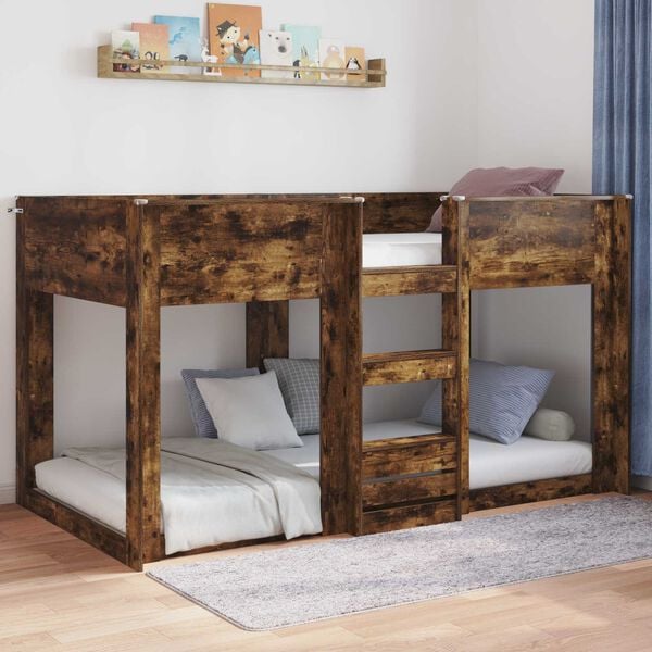 vidaXL Floor Bed Frame Smoked Oak 75 x 190 cm Engineered Wood